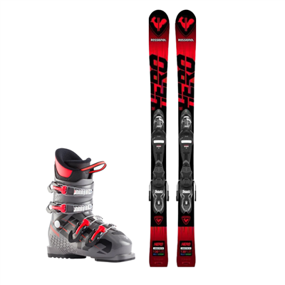 Skis Rossignol HERO JR Multi-event Xpress JR + fixations Express 7 GW B83 + chaussures de ski Rossignol Hero J3 Meteor gris